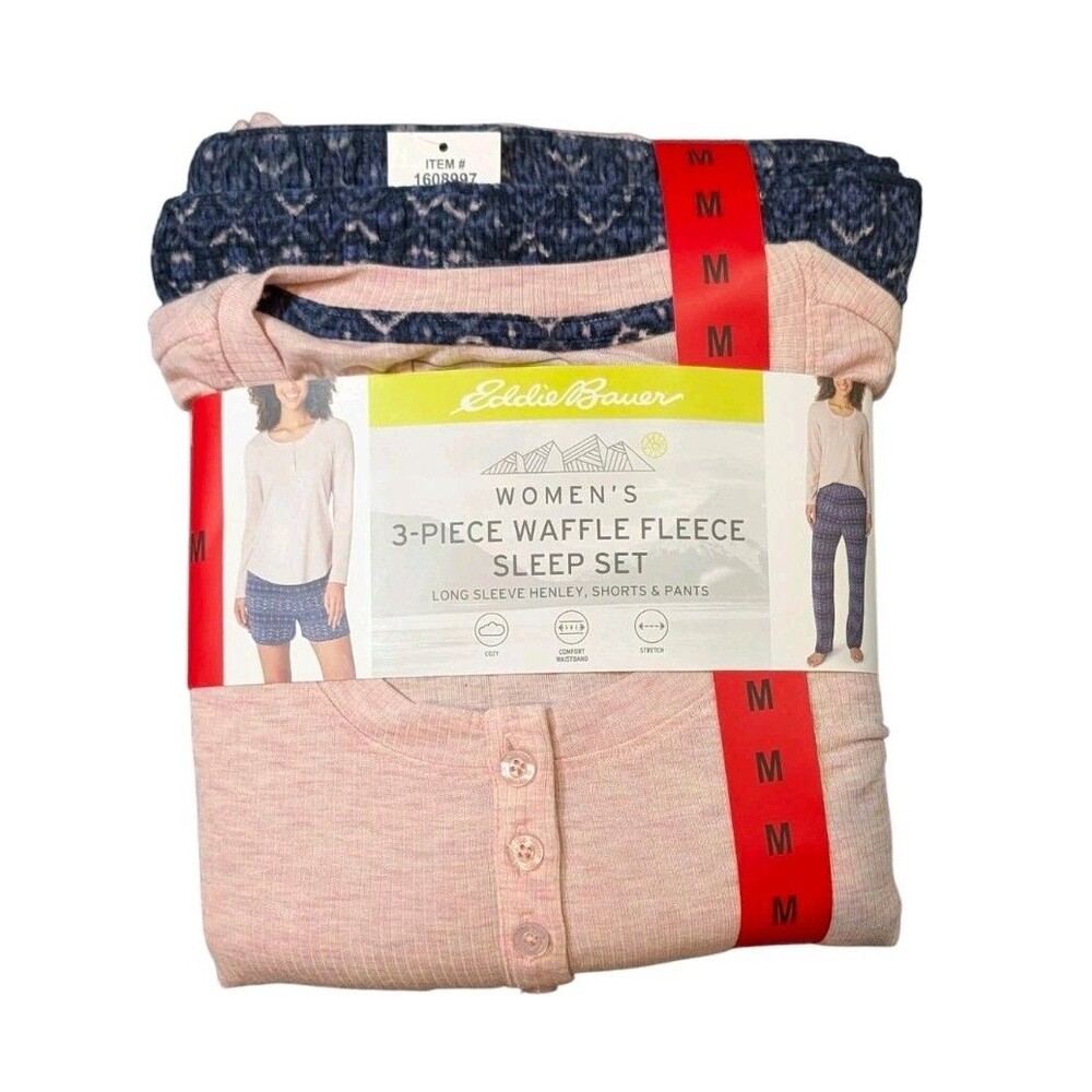 Eddie Bauer Women's 3 Piece Waffle Fleece Pajama Set Medium